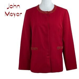 John Meyer Red Beaded Long Jacket Coat NWT Size 8